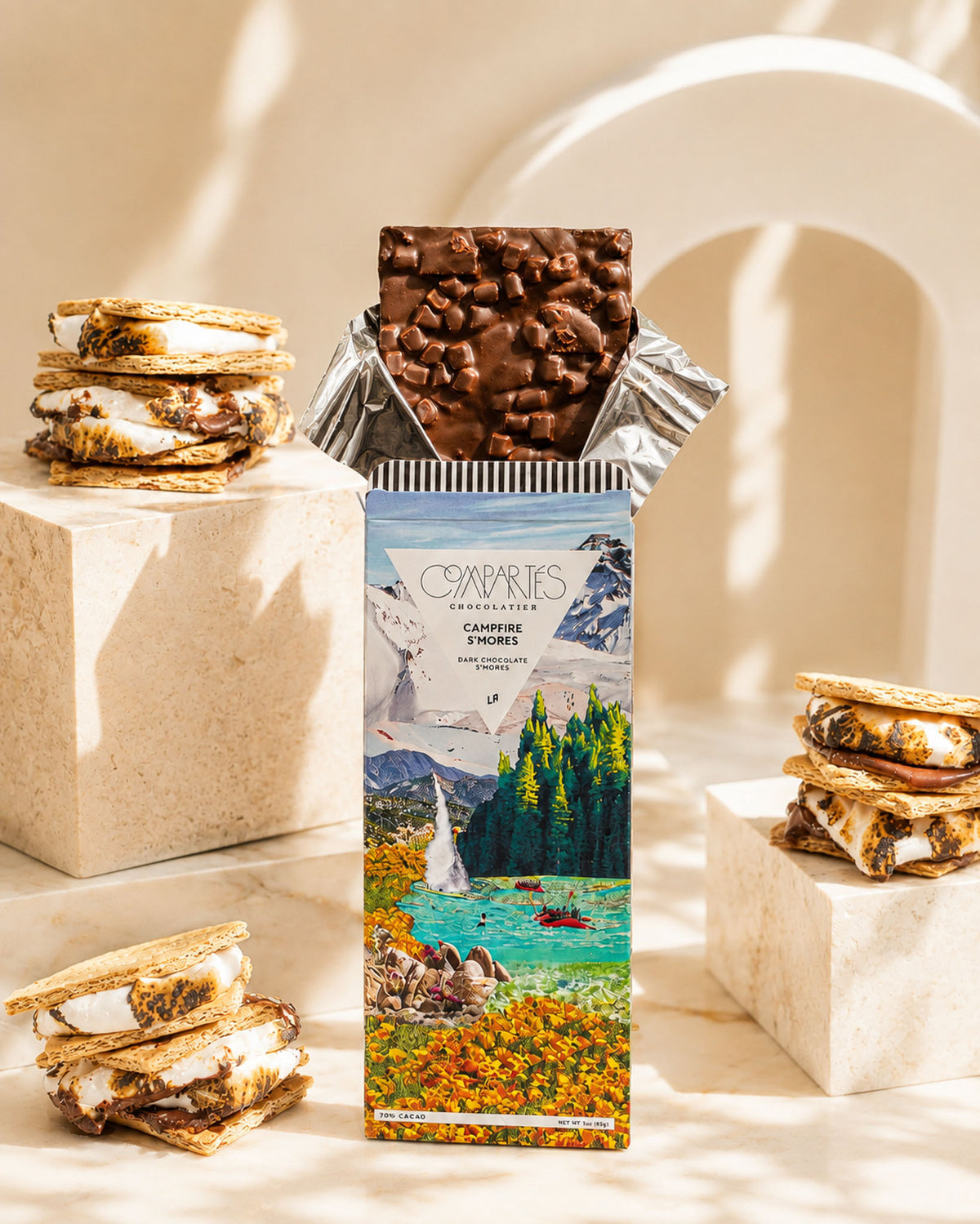 Gourmet Dark Chocolate Bar Campfire Smores by Compartes Chocolates Los Angeles