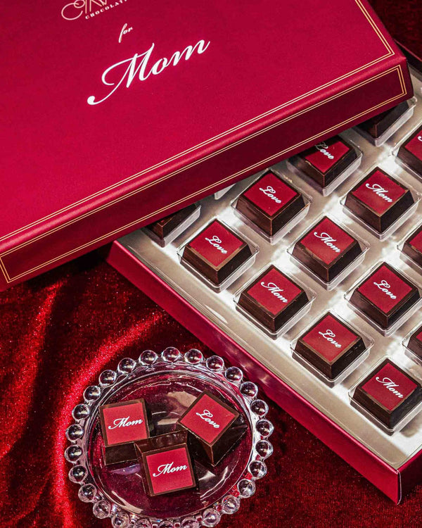 Artisan chocolate gift box for Mom with personalized chocolates for Mother’s Day