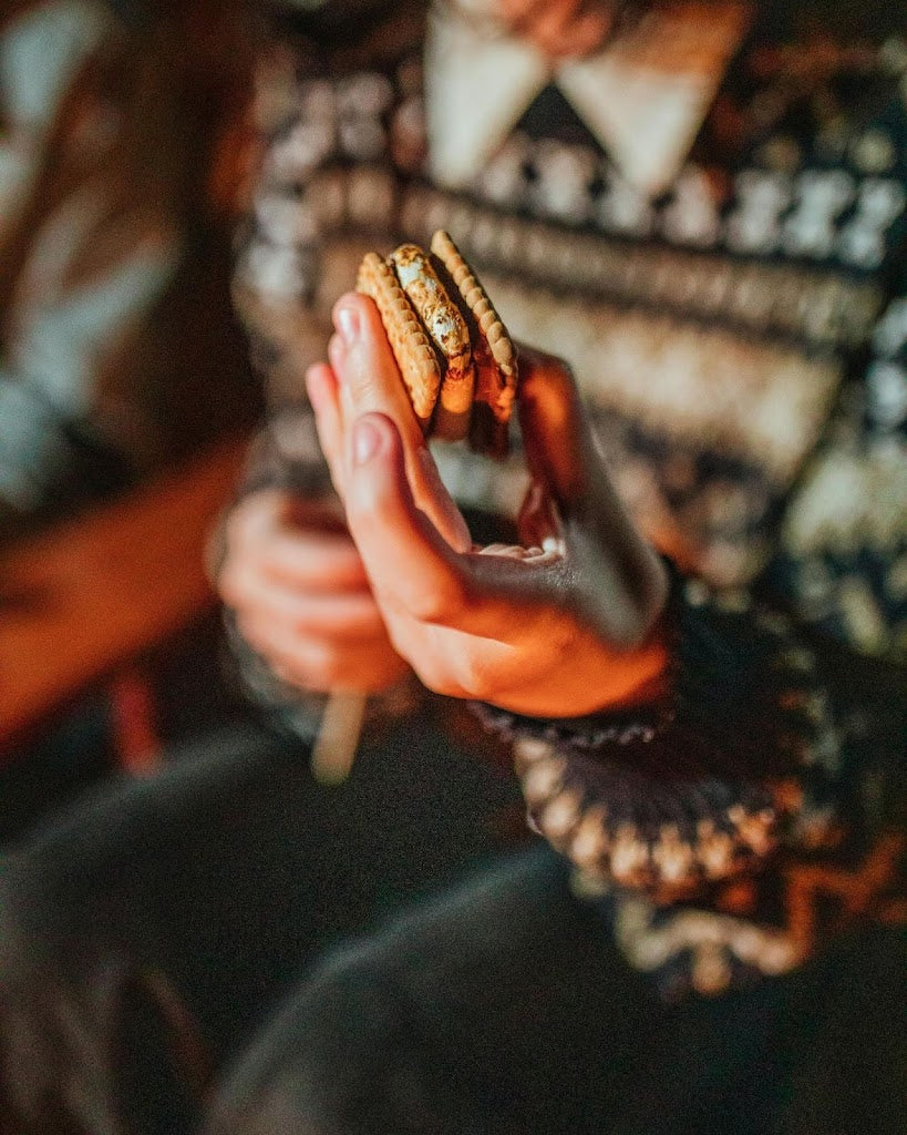 a person holds a fresh s’more – Compartés