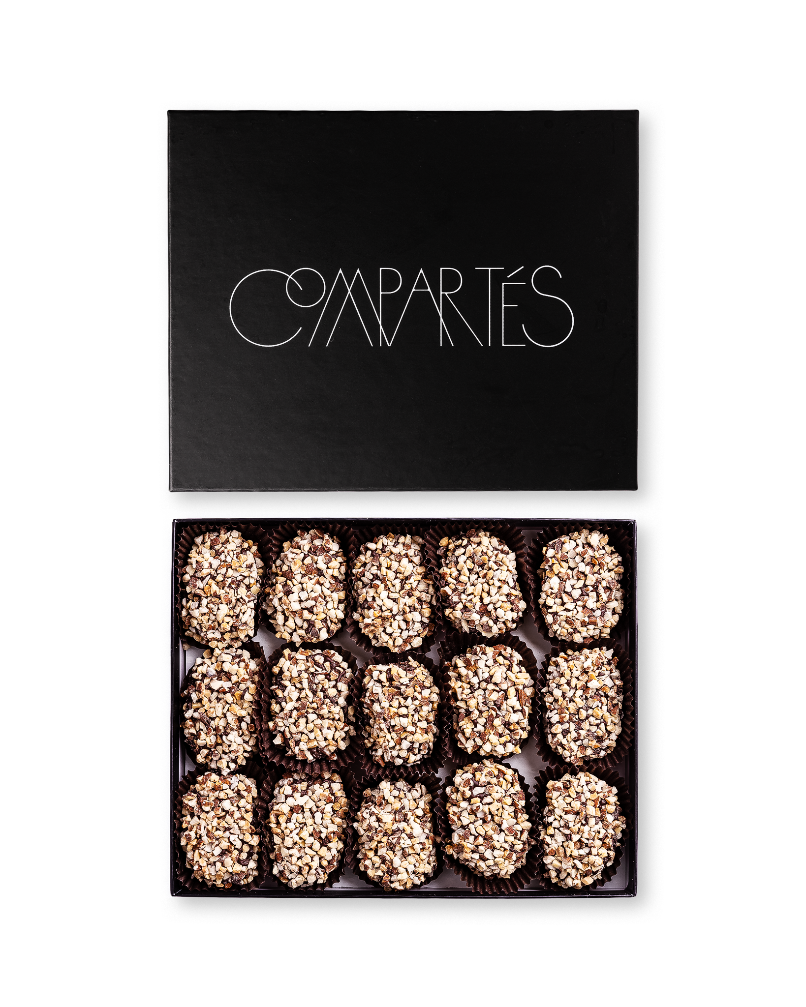 Compartes best chocolate english toffee gift box, chocolate toffee in chopped almonds, black lid