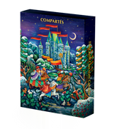 Compartes luxury chocolate advent calendar with an illustrated castle, riders on horseback and snowy pines on navy