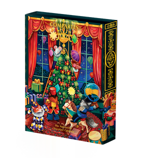 Compartes luxury chocolate advent calendar with a Nutcracker scene, a Christmas tree, toy soldier and rocking horse