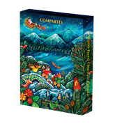 Compartes luxury chocolate advent calendar with a winter forest scene, a sleigh above snowy mountains and a lake