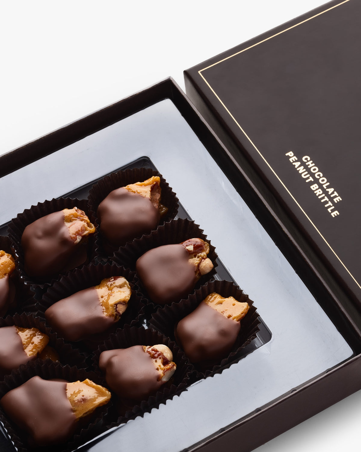 Chocolate Covered Peanut Brittle Gift Box - Brown / Gold