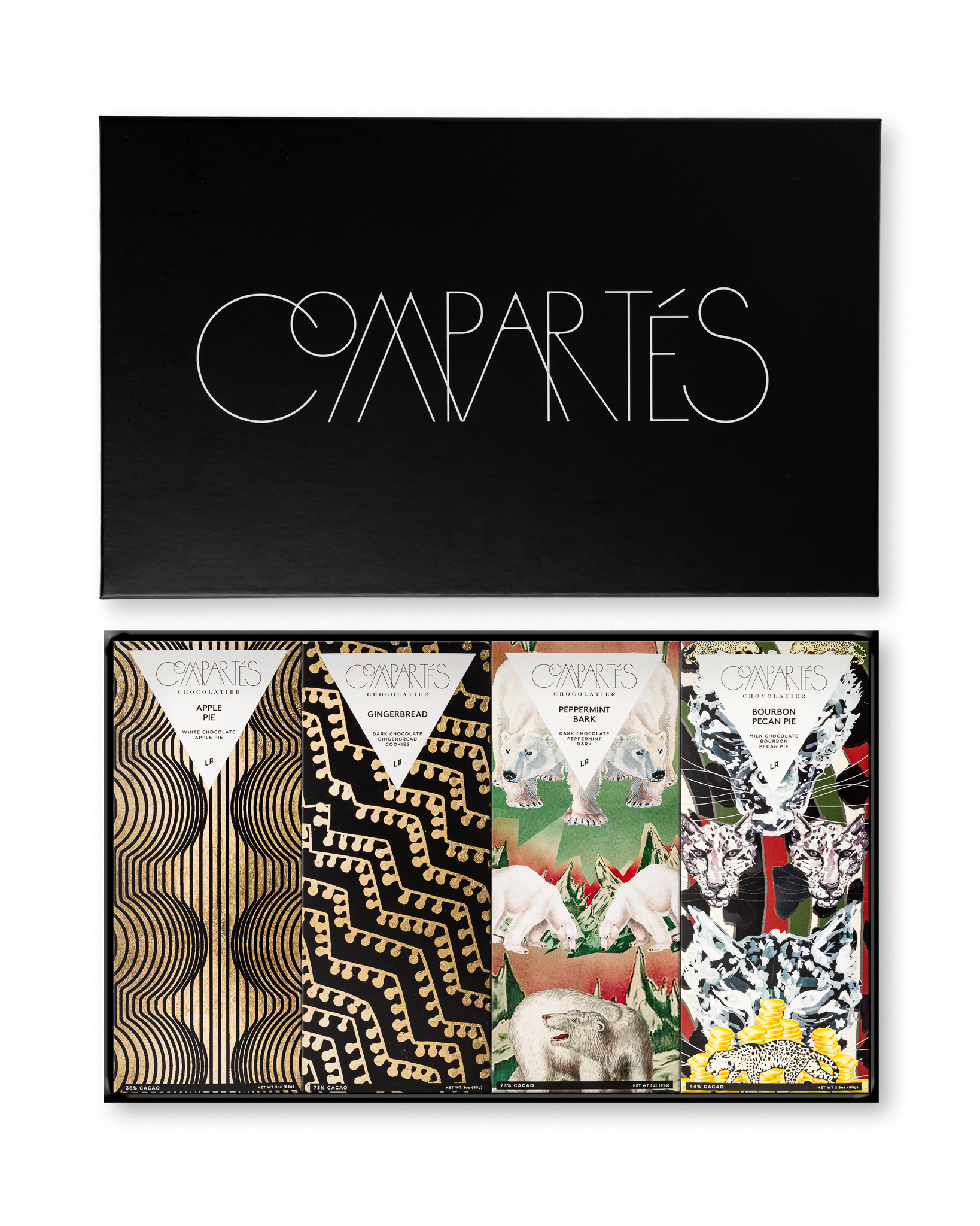 Compartes luxury Christmas chocolate bars gift set, bars with gold and polar bear wrapper art