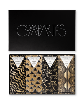 Compartes luxury Christmas chocolate bars gift set, black and gold tree and snowflake wrappers