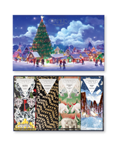 Compartes luxury Christmas chocolate bars gift set, lit tree and snowy village lid, illustrated bars inside