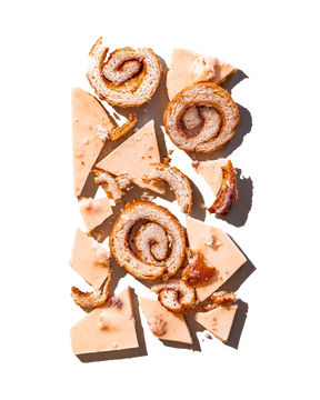 Compartes gourmet cinnamon roll chocolate bar, pink white chocolate with cinnamon rolls, chocolate gift