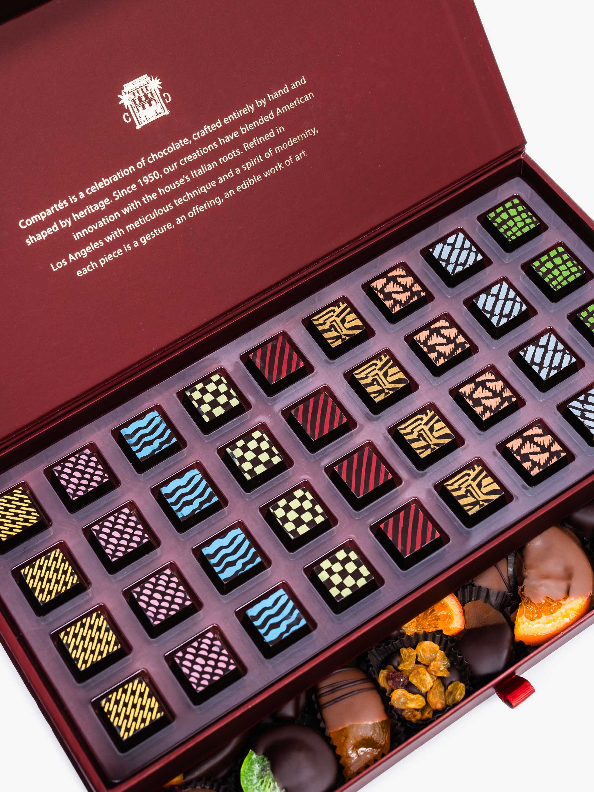 Burgundy Luxury Chocolate Drawer Gift Box - Chocolate & Fruit Selection