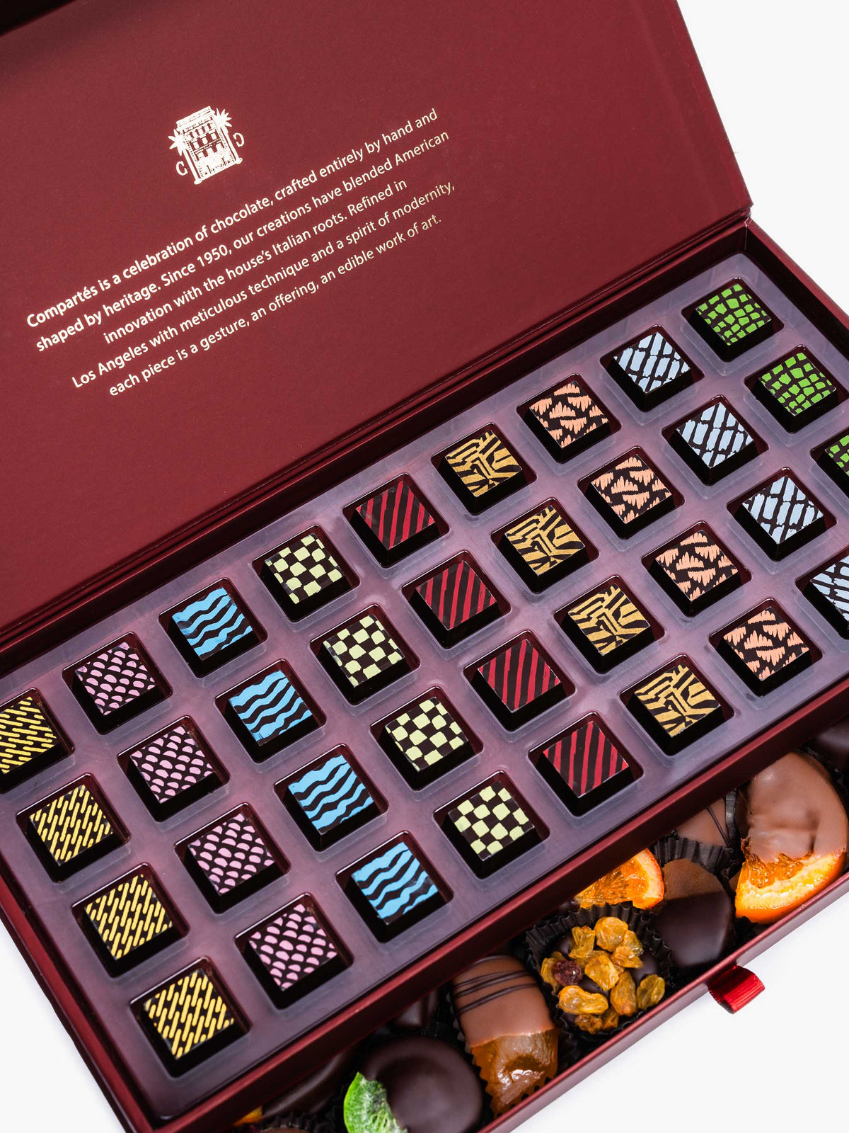 Burgundy Luxury Chocolate Drawer Gift Box - Chocolate & Fruit Selection