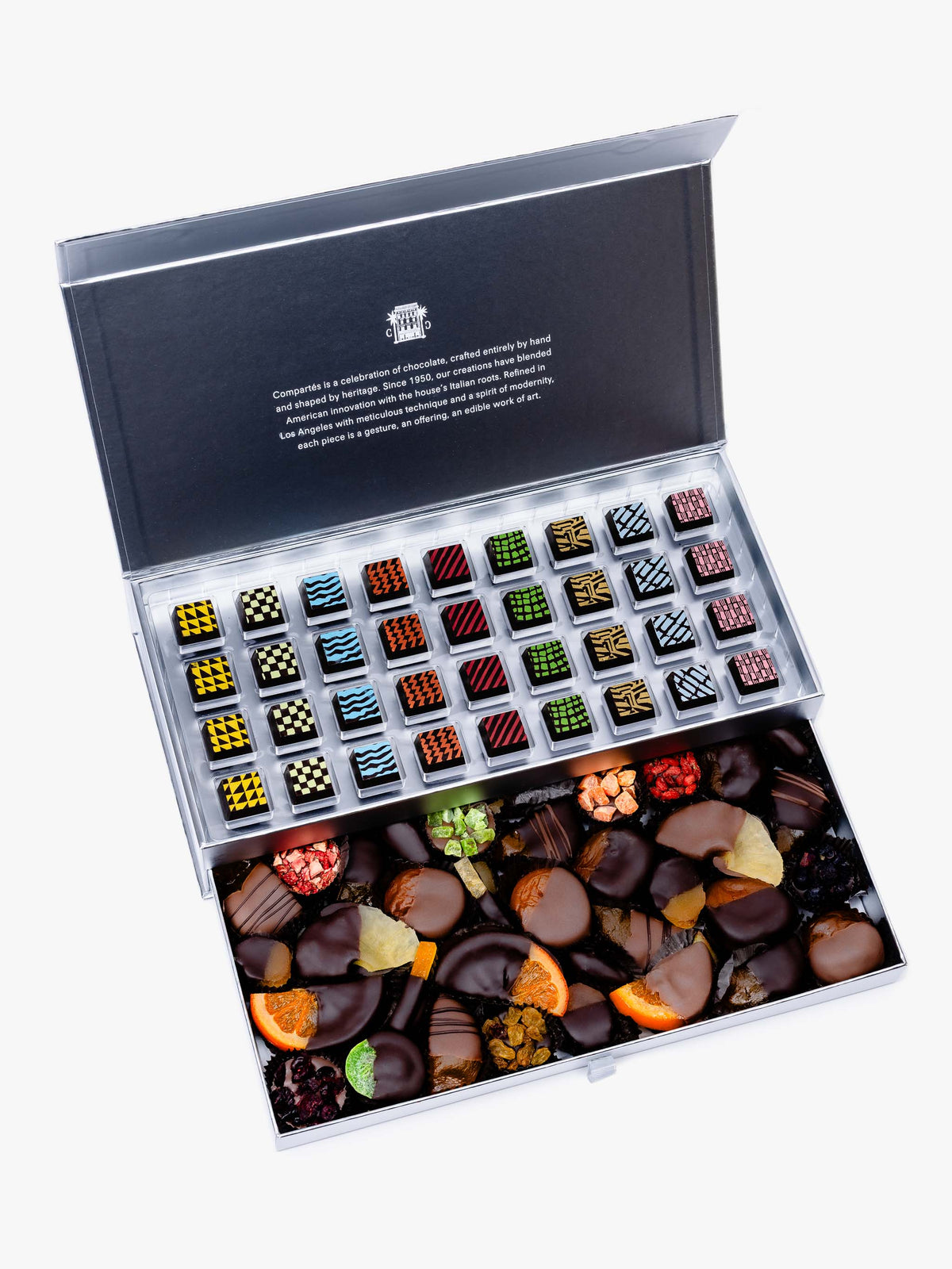 Stunning Silver Luxury Drawer Gift Box - Assorted Chocolates & Fruits