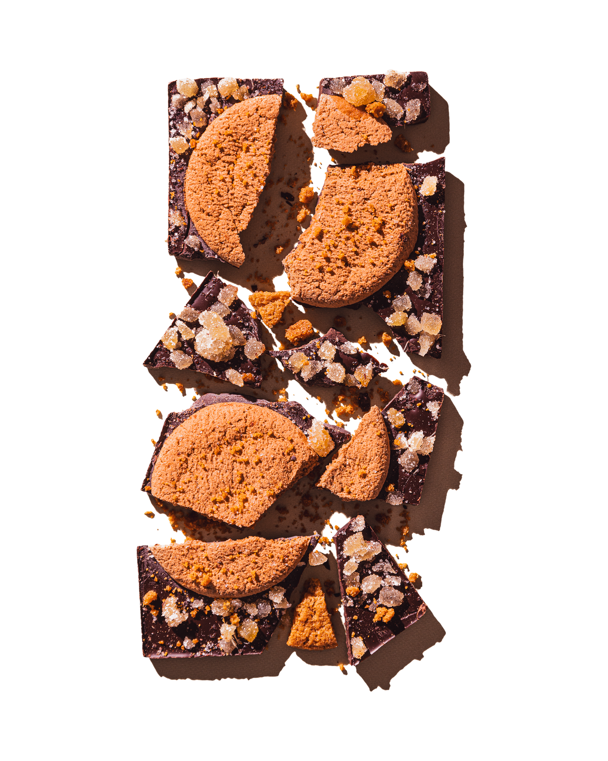 Compartes gourmet chocolate gift, dark chocolate bar with gingerbread cookies and candied ginger, crystallized ginger