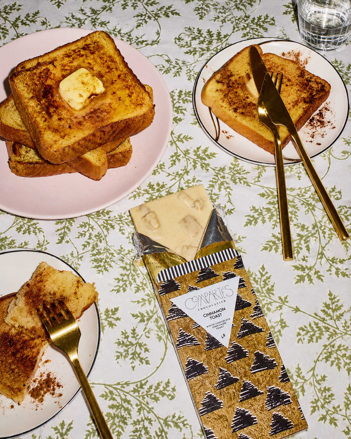 Gourmet Chocolate Bar Cinnamon Toast Holiday Chocolate Bar by Compartes Chocolates in a holiday tablescape.