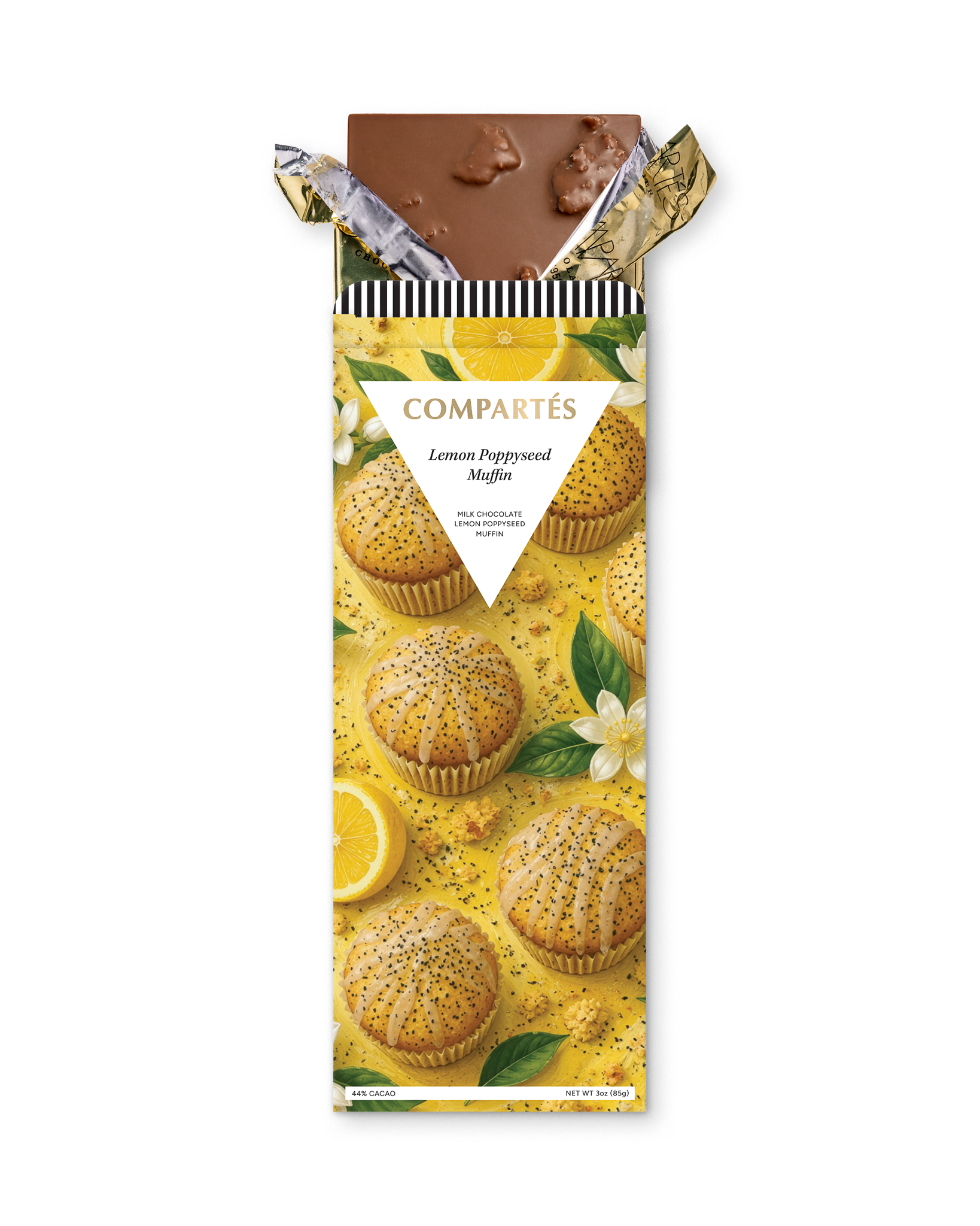 Compartes luxury lemon poppyseed muffin chocolate bar, yellow muffin wrapper, chocolate gift