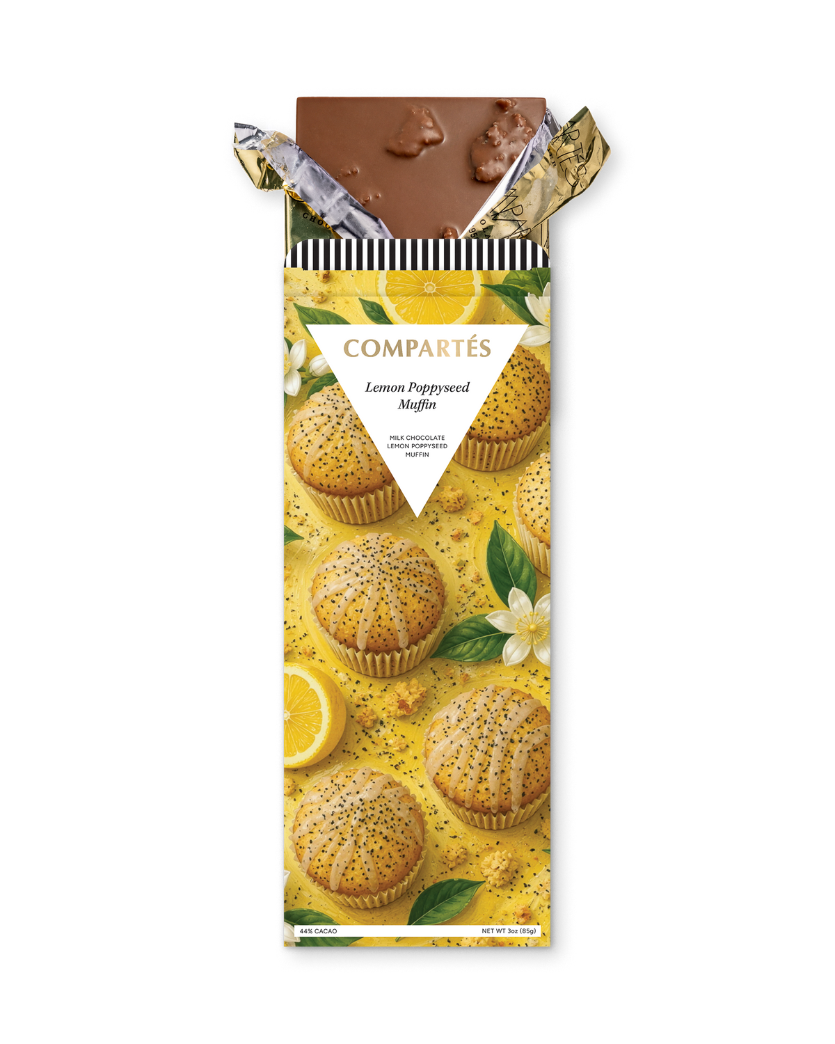 Compartes luxury lemon poppyseed muffin chocolate bar, yellow muffin wrapper, chocolate gift