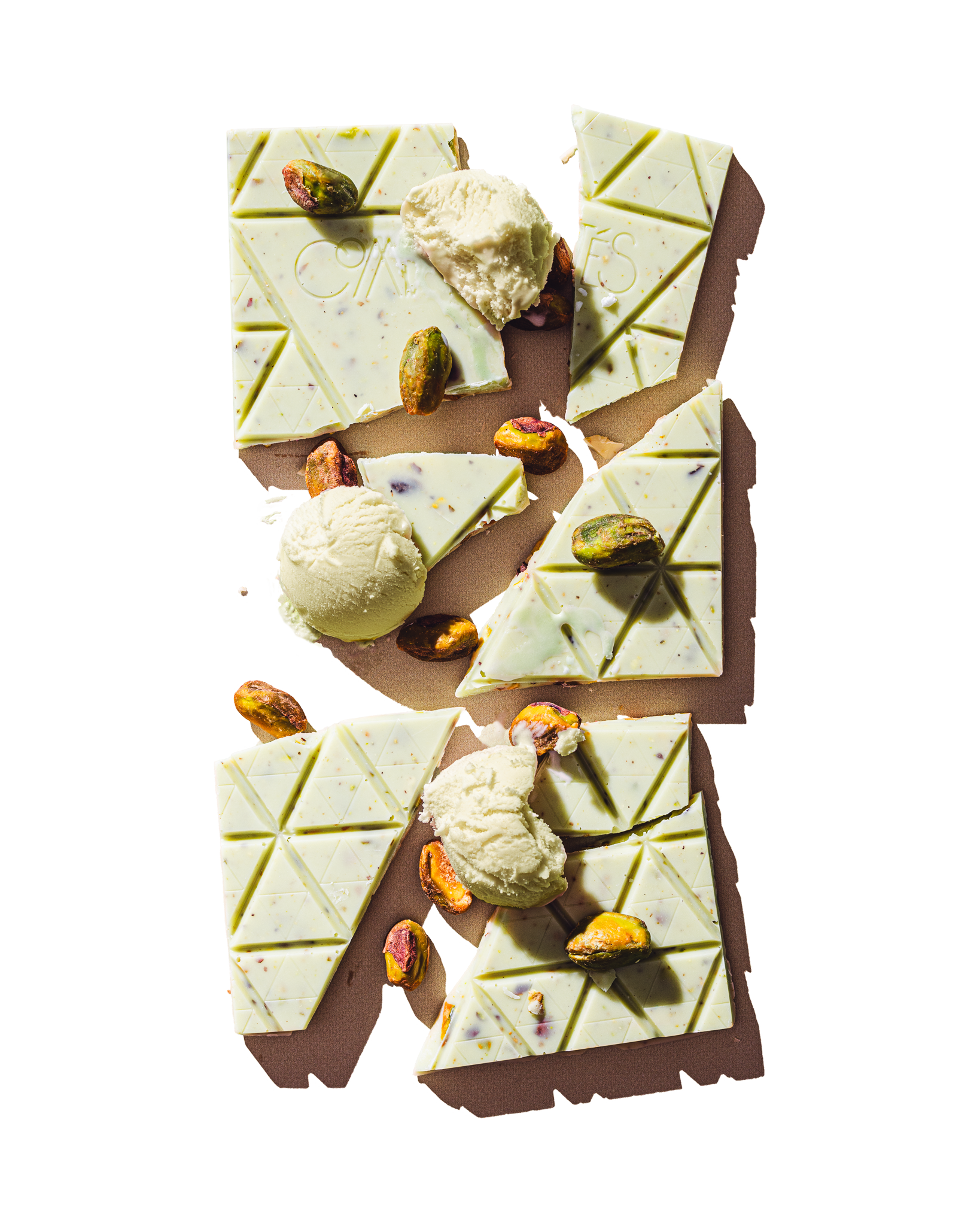 Compartes gourmet pistachio gelato chocolate bar, pale green white chocolate with pistachios, chocolate gift, sea salt