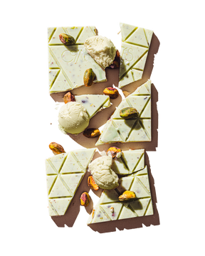 Compartes gourmet pistachio gelato chocolate bar, pale green white chocolate with pistachios, chocolate gift, sea salt